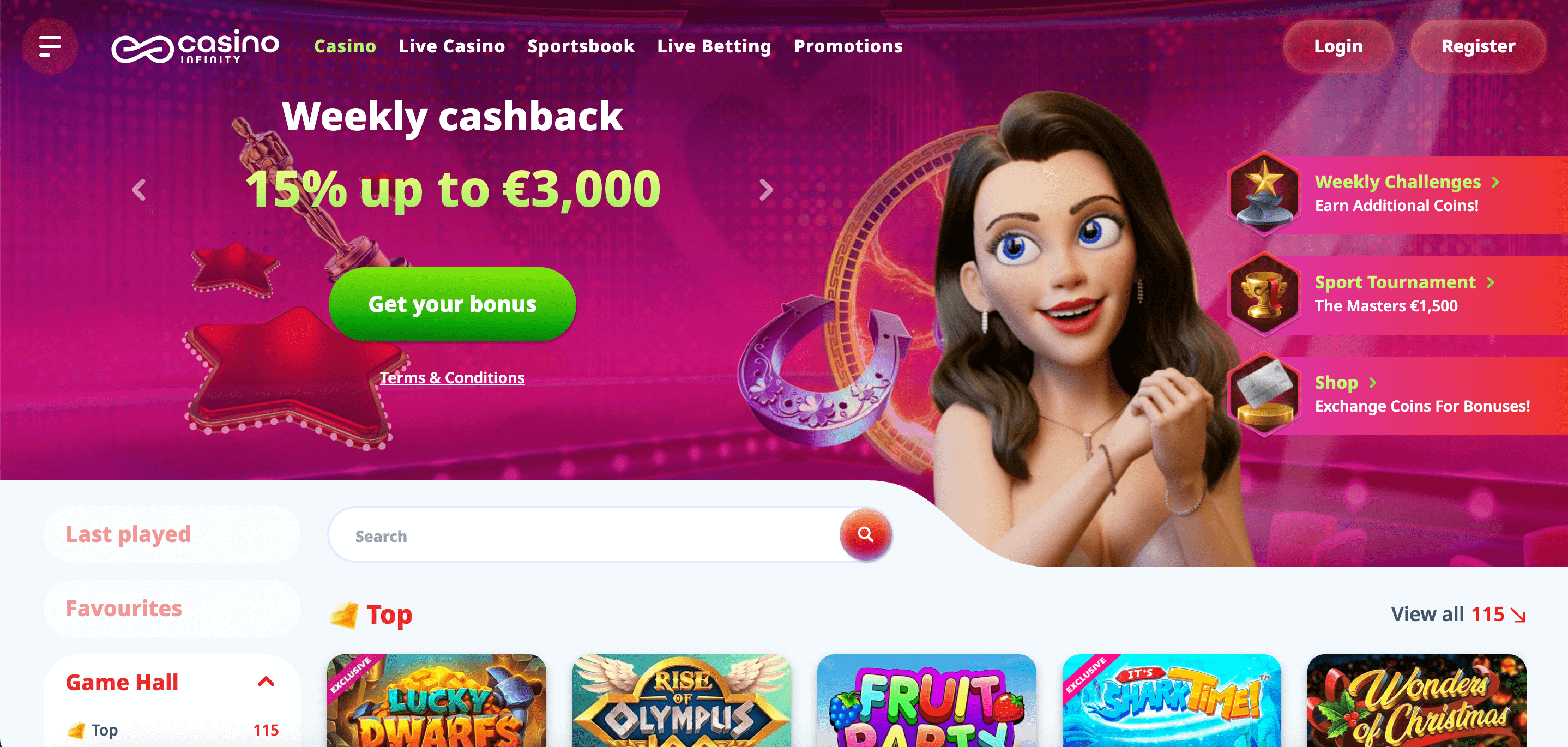 Casino Infinity homepage
