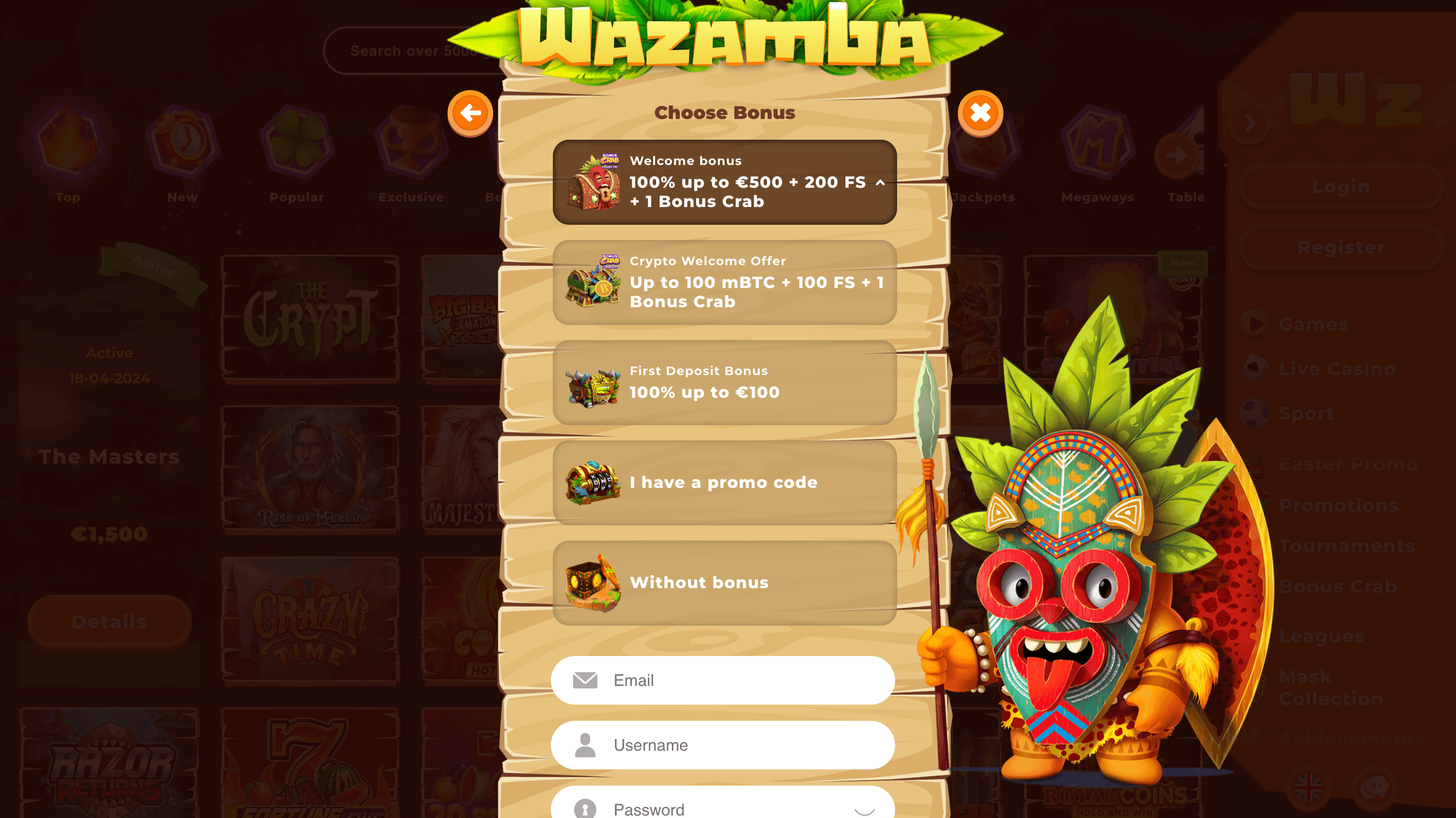 Wazamba choose welcome bonus